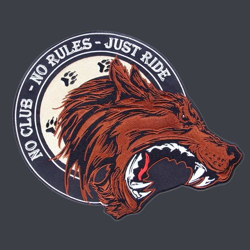 12.6 inches large Embroidery Patches single bear roaring NO CLUB NO RULES JUST RIDE for Jacket Back Vest Motorcycle Biker sew on