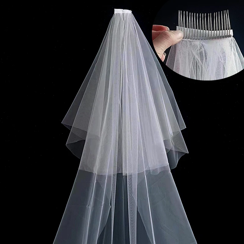 Hot Sale Elegant Wedding Accessories 3 Meter 2 Layer Wedding Veil White Ivory Simple Bridal Veil With Comb Wedding Veil WED VEIL