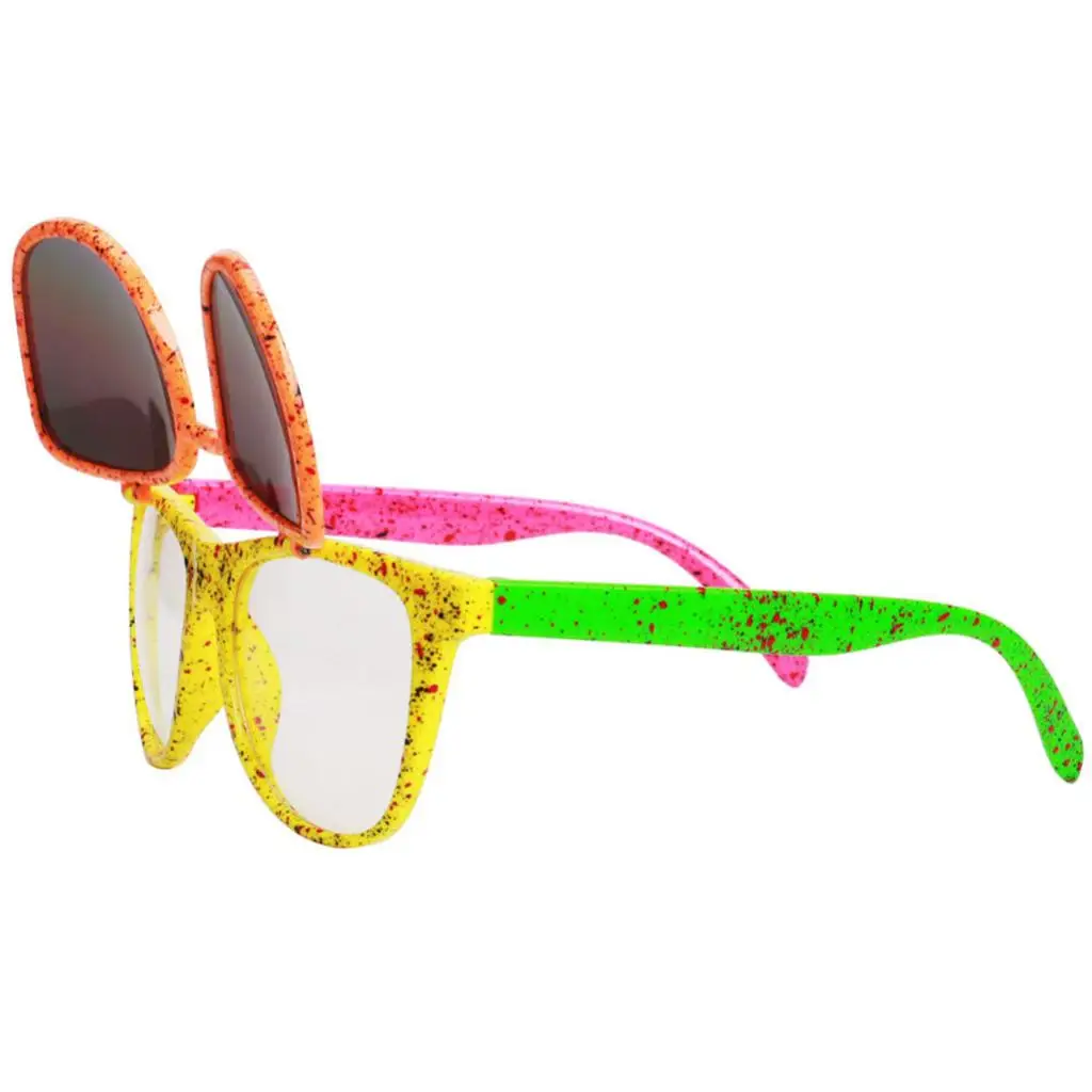 Gafas de sol de neón con tapa hacia arriba, lentes coloridas divertidas de los años 80 para Halloween, disfraces de Hip-Hop para fiesta, accesorios para fotos, accesorios para vestido de noche