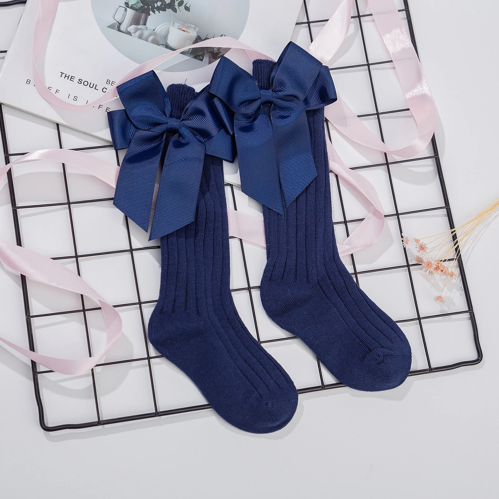 Chaussettes en coton pour bébés filles, chaussettes longues, à gros nœuds, douces, pour la danse, nouvelle collection