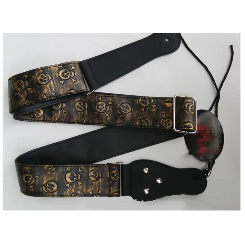 1Pcs Leder Gold Schädel Akustische Gitarre Bass Elektrische Gitarre Strap Gitarre Zubehör Teile Musical Instrument – Detail 2