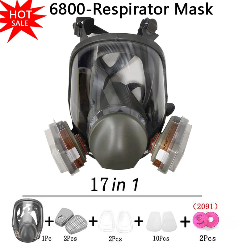 

6800 Suit Full Face Respirator Gas Mask Formaldehyde Protection Industrial Painting Spraying Respirator Safety Work Filter