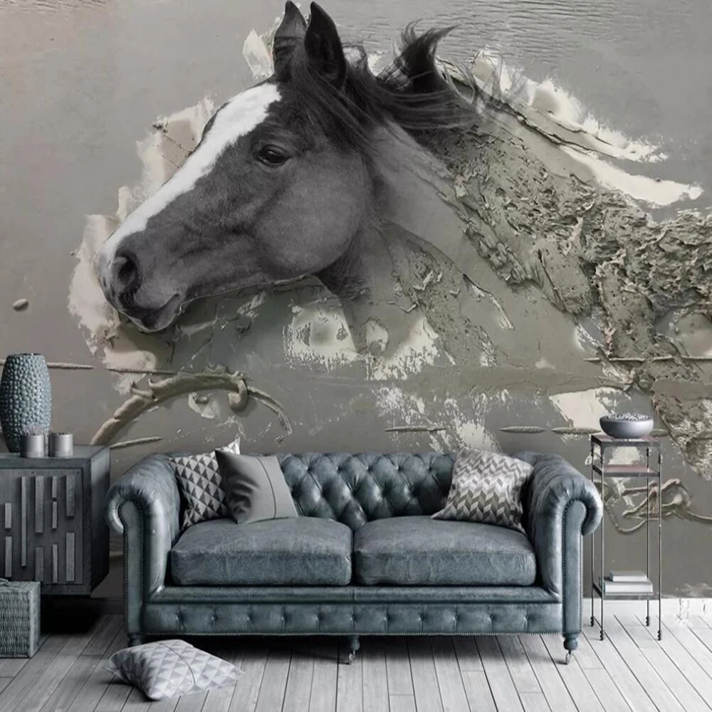 

Milofi custom wallpaper mural pumping 3D embossed abstract white horse TV background wall decoration wallpaper