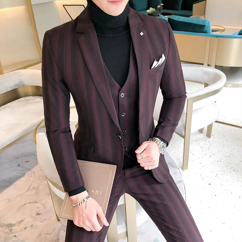 3piece Men Suit Fashion 2019 Plus Size Autumn Wedding Suits For Men Slim Fit Casual Groom Tuxedo Young Man Formal Wear 5XL-S Hot