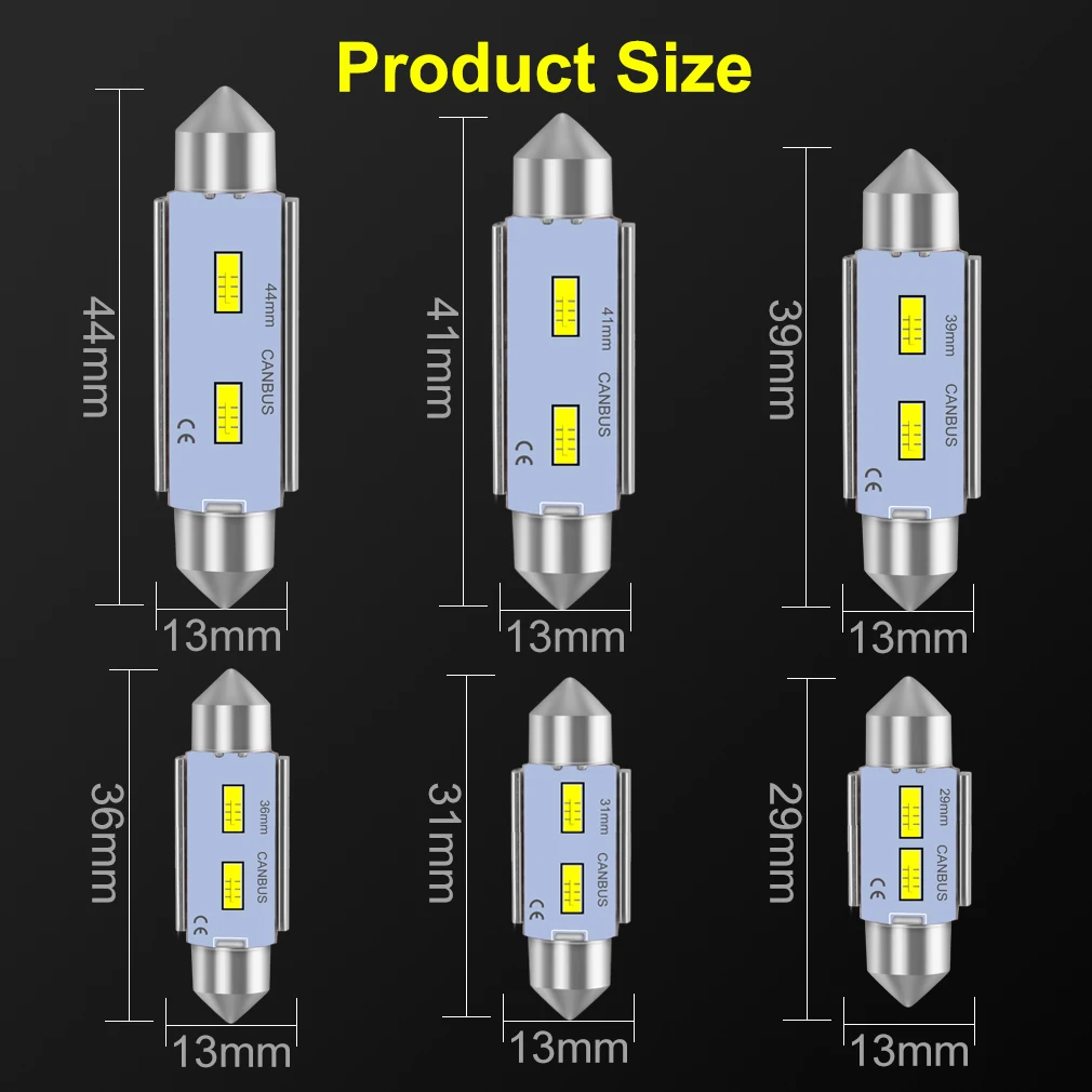 1pcs New Festoon CSP LED Bulbs 29mm 31mm 36mm 39mm 41mm 44mm C5W Led Bulb CANBUS C10W Dome Reading Lamp Auto Interior Reading La