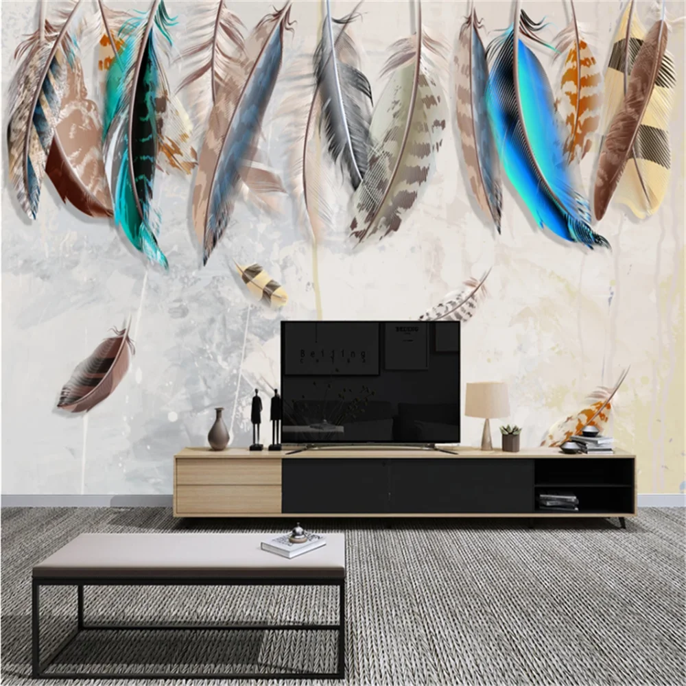 

Custom Mural Wallpaper Minimalism Fashion Color Hand Painted Feather Texture Art Background Wall Painting