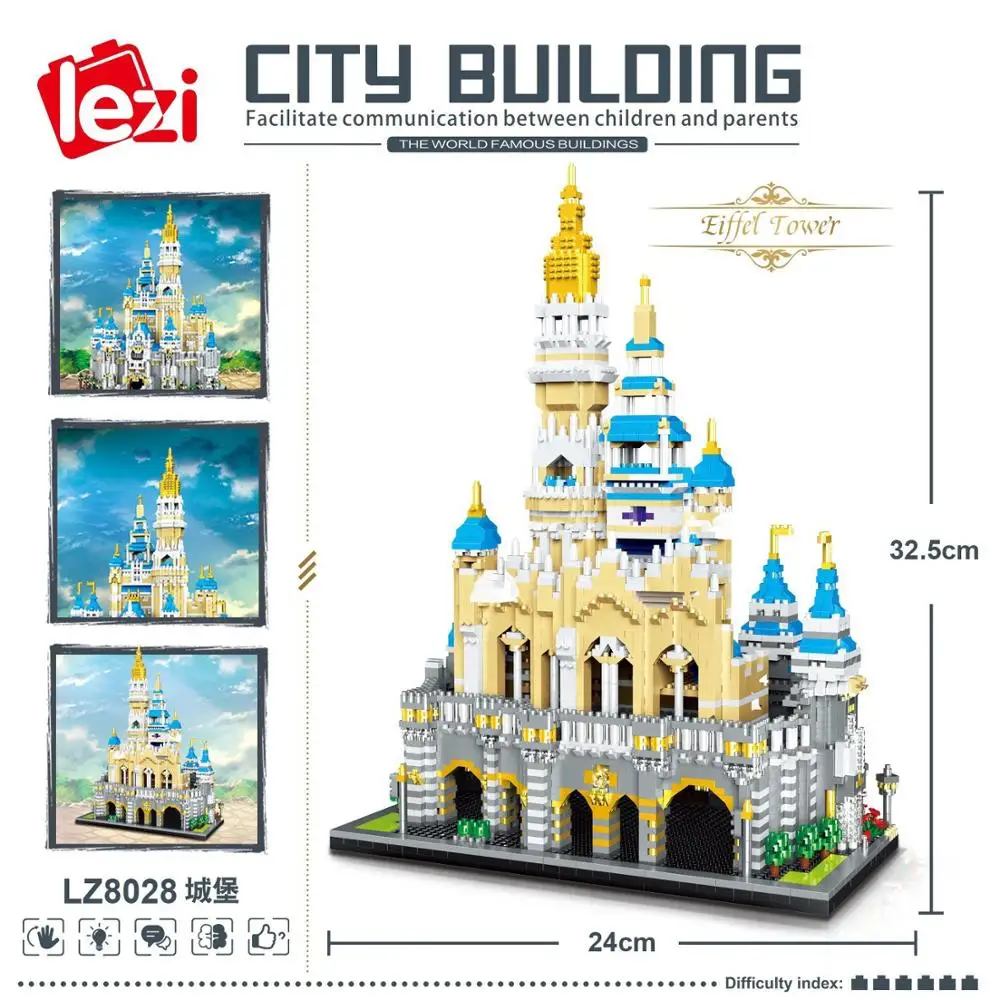 5297pcs+ Magic Castle Mini Building Blocks Disney Mirco 3D Model Diamond Bricks Princess Castle Figures For Children Toys LZ8028