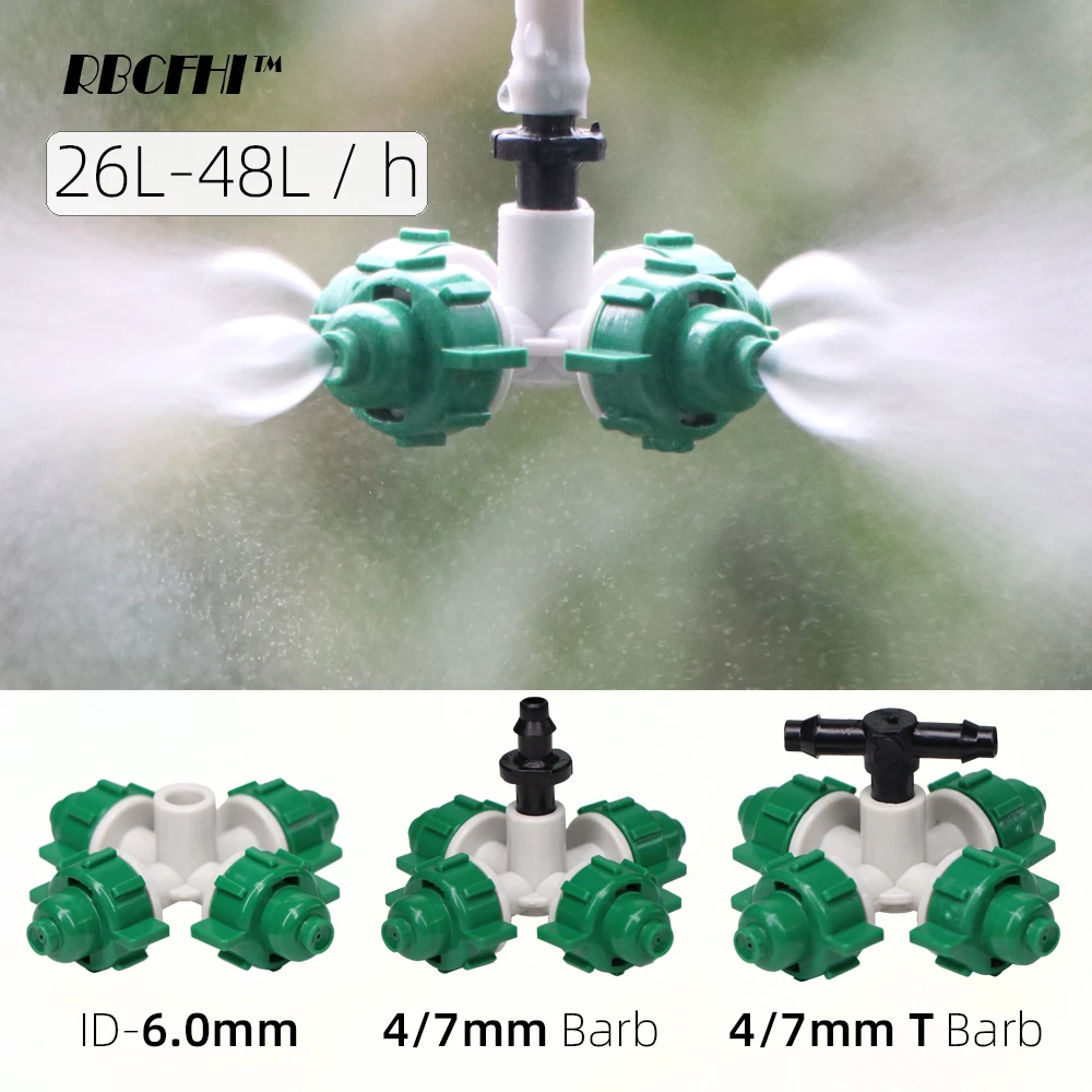 

RBCFHI 5PCS 26-48 L/h Cross Misting Nozzles Garden Balcony Greenhouse Watering Irrigation Spray Jet Cooling Plants Flowers