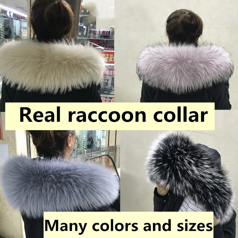 

Jkp Super Large Real Raccoon Fur Collar Winter Parka Hood General Fur Decoration Real Fur Warm Try Hot Selling Style