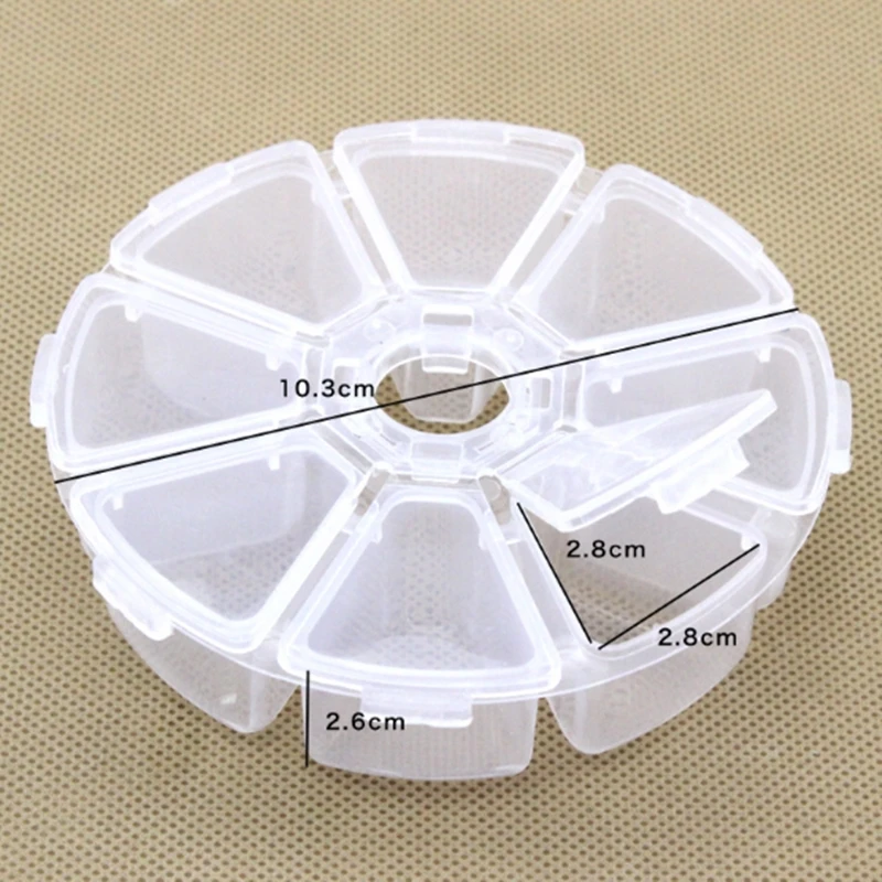 1 Pcs Round 8 Compartment Storage Box Transparent PP Plastic Box Fishhook Box Jewelry Accessories Bead Packaging Clear Small Box