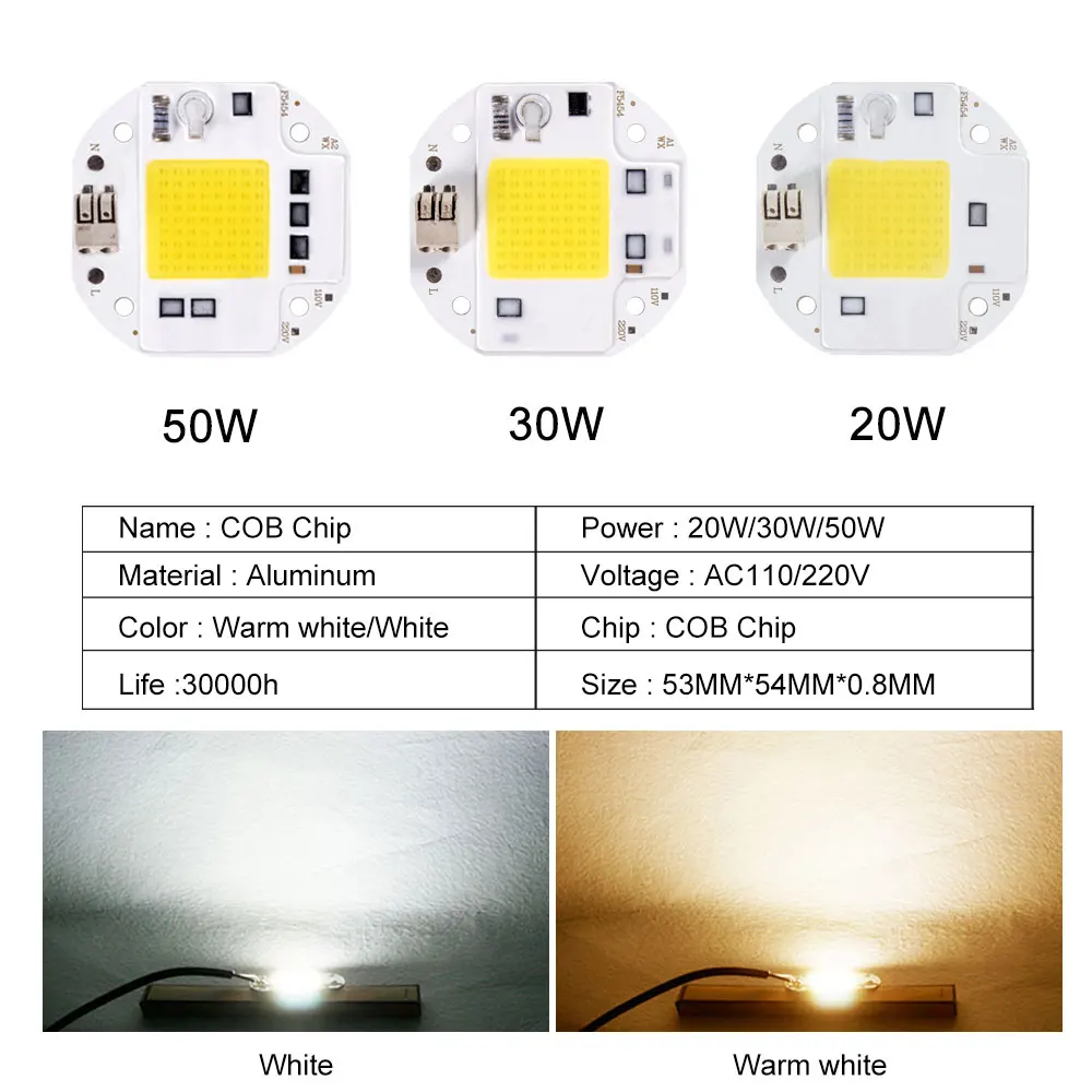 COB LED chip 20W 30W 50W heating and cooling without driver Smart AC  220V flood light bulb chip Diy spotlight floodlight