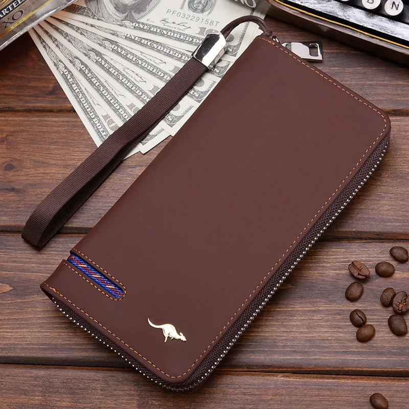 Business Men\'s Leather Wallet With Zipper Coin Pocket Phone Case For Man Card Holder Purse Male Clutch Bag Portafoglio Uomo