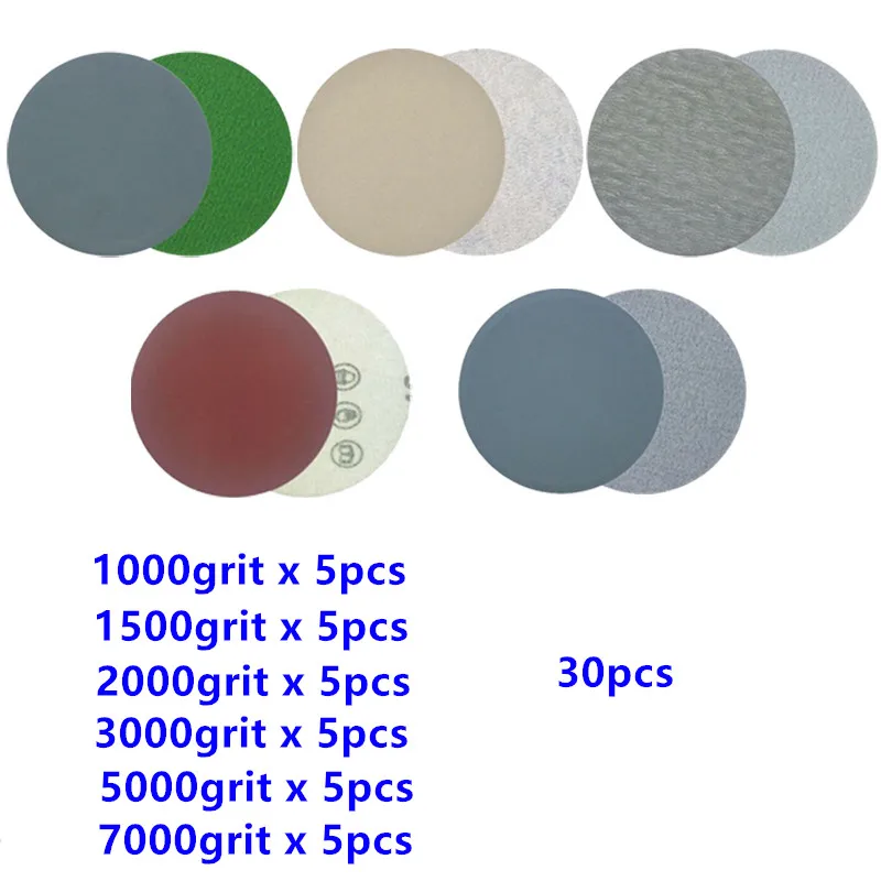 Papel de lija de 3 pulgadas y 75mm, disco seco y húmedo, hojas de arena abrasivas, disco de lijado de piezas, bucle de gancho para herramientas de limpieza y pulido, 50 Grit1000-7000