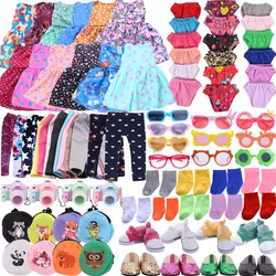 8 Piece/Set For 18 Inch American 43 Cm Born Baby Doll Clothes items = Dress+Glasses+Camera+Panties+Leggings+Shoes+Backpack+Socks