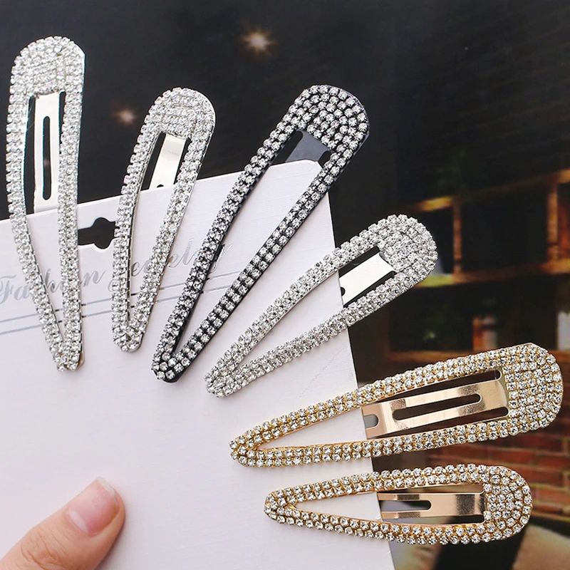 Rhinestone Crystal Snap Hair Clip Women Girls Hairgrips Party Prom Hair Jewellery Simple Hairpin