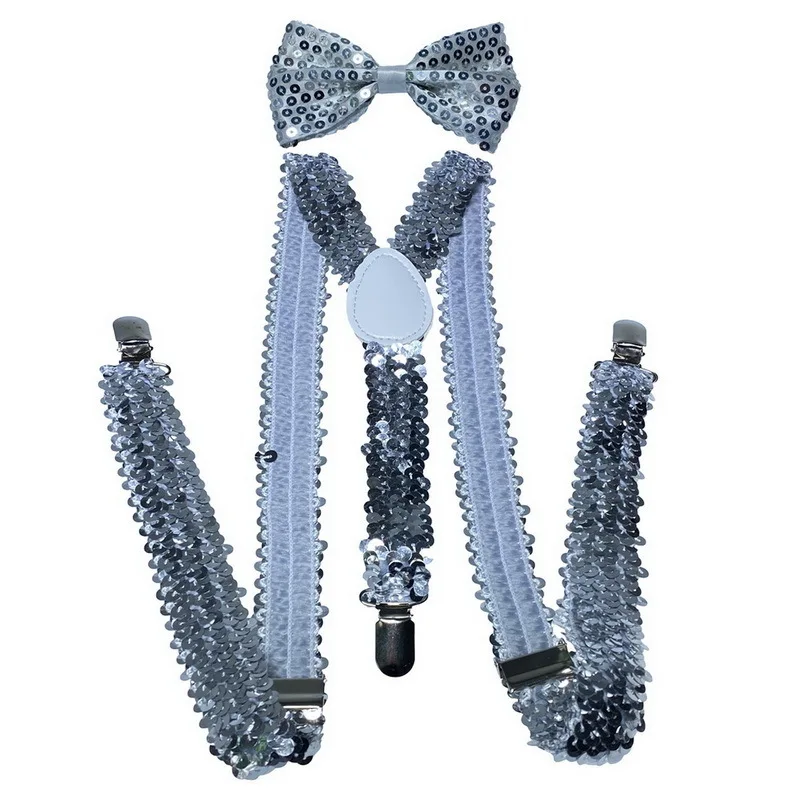 Men Women Sequin Suspenders Elastic Y Back Style  Metal Clips Bow Tie Pant  Tuxedo Braces Jazz Hats  Cosplay  Halloween Costume