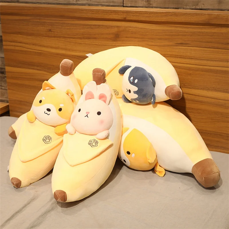 Cute Cartoon Banana Plush Toy Soft Fruit Plushie Cat Rabbit Shiba Inu Pillow Super Soft Kids Toys Baby Home Decor Birthday Gift