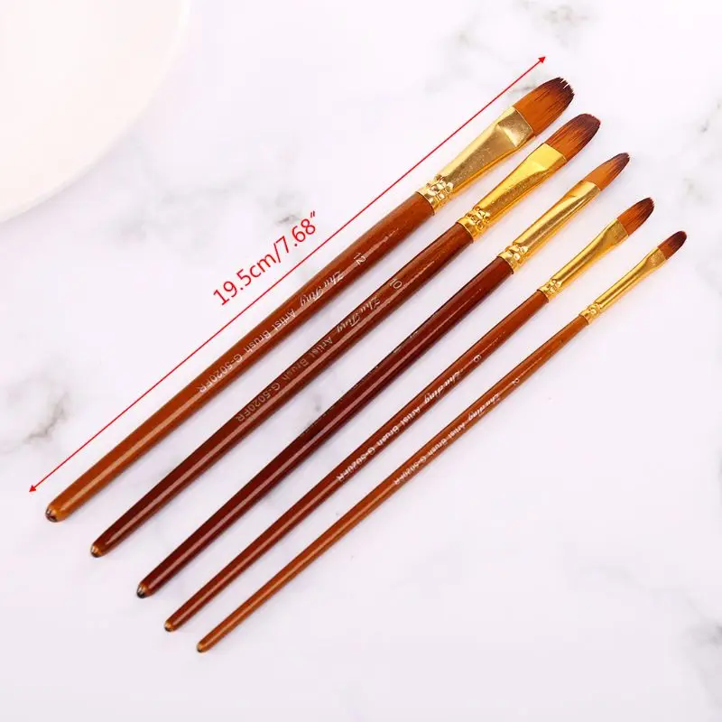 Bộ 5 Bút Lông Tròn/Filbert/Thiên Thần/Phẳng Lông Nylon Màu Nước Bút Lông W91A