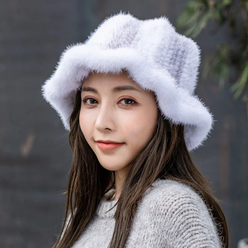 2021 New High-End Authentic Mink Fur Hat Handmade Knitting 100% Real Mink Fur Hat Winter Warm Hat Fashion Lady Hat Female Hat