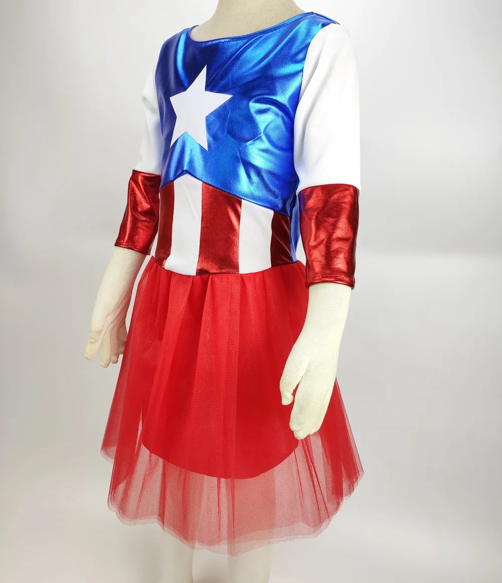 Fantasia de super-herói para meninas, vestido tutu para crianças, Halloween Costume, vestido capitão, 3-9Years