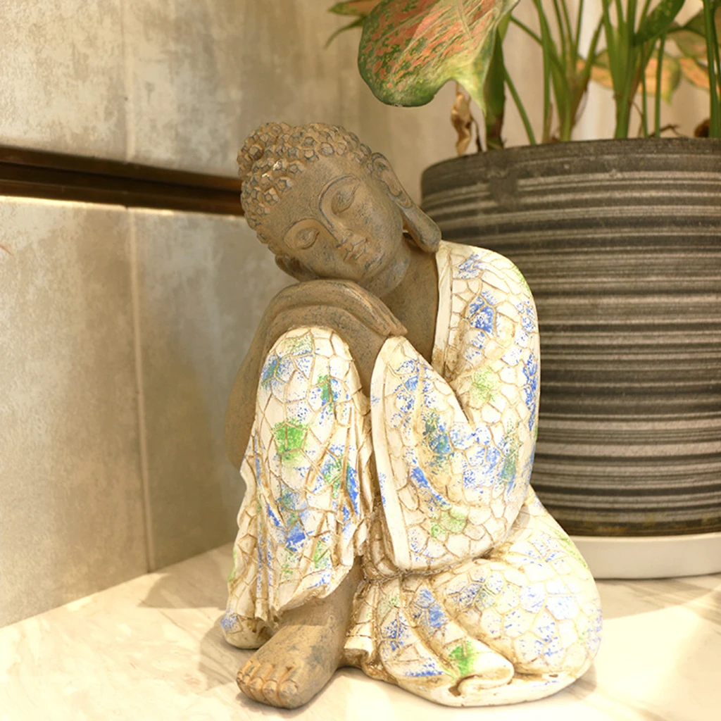 Antique Thailand Buddha Statue Sleeping Figurine Home Office Desktop Decor