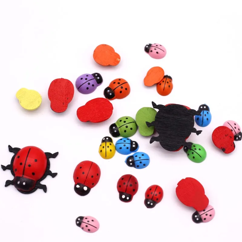 Mixed Wooden Ladybug Flatback Wedding Decoration Handicraft For Cute Scrapbooking Cardmaking DIY Craft Supplies 10/50/100pcs