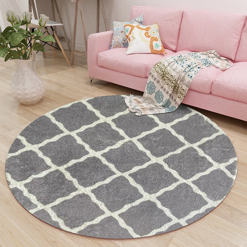 Geometry Grey Round Carpets for Living Room Balcony Hang Chair Mat Soft Rugs Carpet for Kids Room Bedroom Lamb Velvet Shaggy Rug