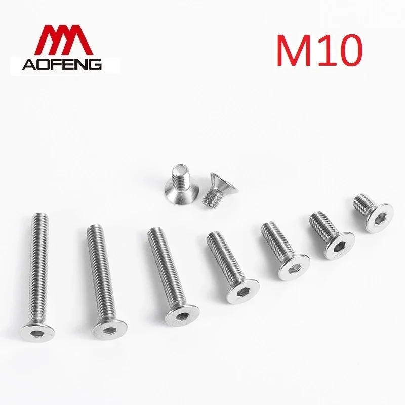 M10 304 Stainless Steel Hexagon Socket Countersunk Head Screws M10*16 20 25 35 40 50 70 80 90 100 120 150mm DIN7991 Full Thread