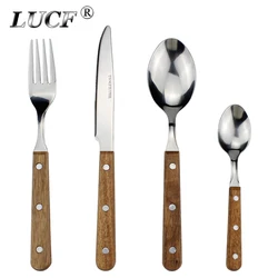 Popular Eco-Friendly Real Wood Handle Stainless Steel Cutlery Elegant Dinnerware Tableware Excellent Performance For Home