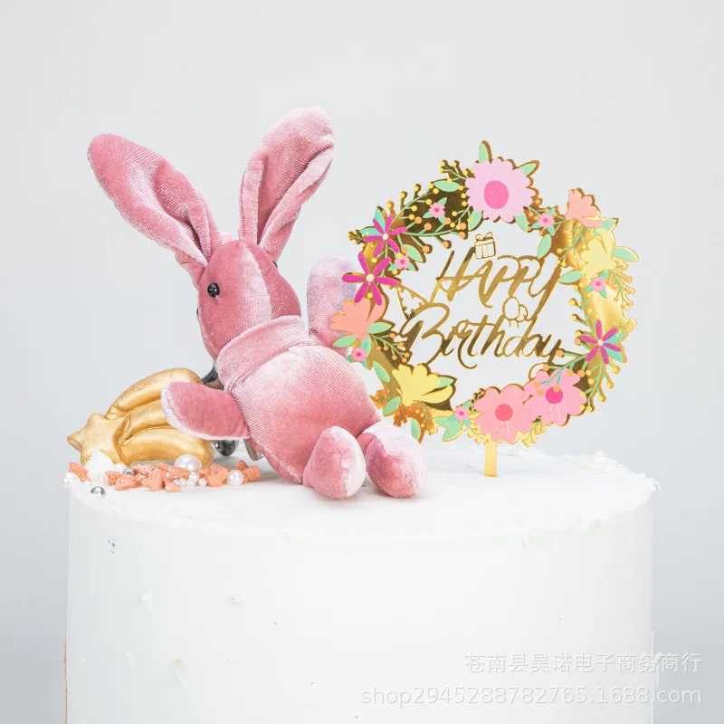 Happy Birthday Cake Topper Colorful UV printing acrylic cake insert brand fresh flowers thickened acrylic birthday cake decorati