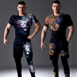 Men's Summer T-Shirt Shorts Suit Sportswear + Shorts Suit Beach Men's Training Suit Fitness Sportswear Gym Sportswear