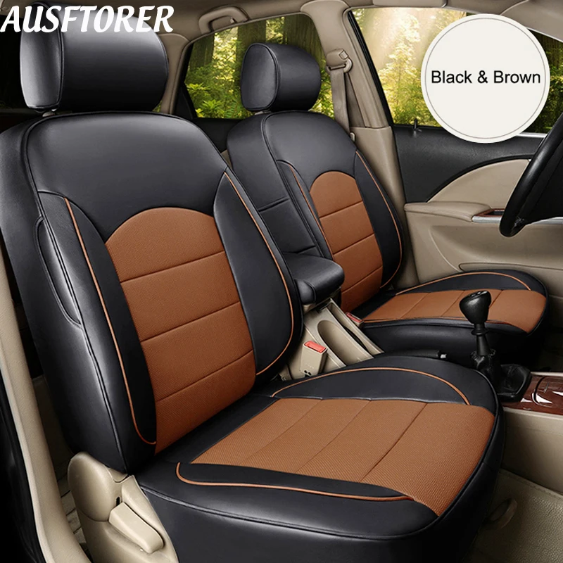 

AUSFTORER Cowhide & PVC Leather Car Cushions for Mitsubishi Grandis Automobiles Seat Covers Set 7 Seats Support Auto Accessories