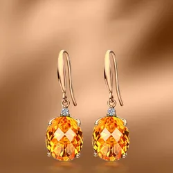 Female Luxury Yellow Crystal Dangle Earrings Cute Oval Stone Wedding Earrings Charm Gold Color Hanging Earring For Women