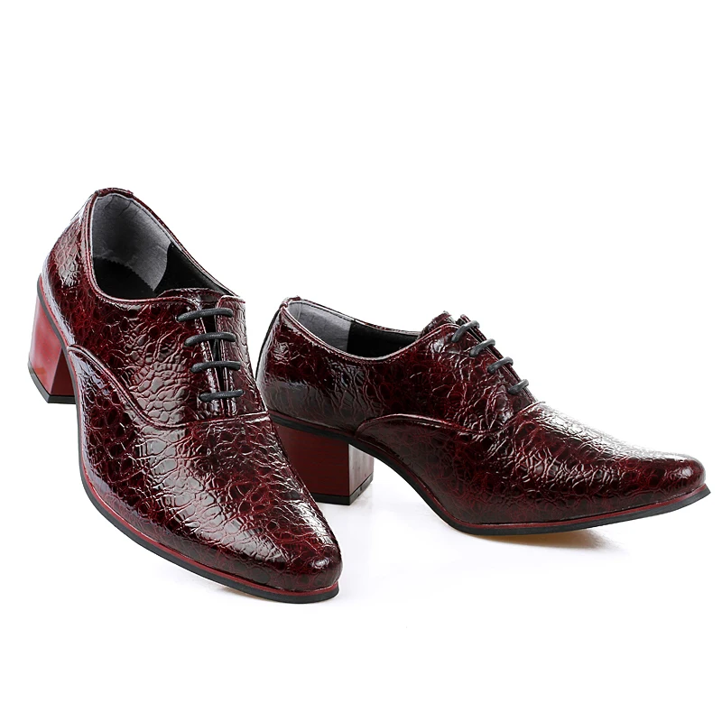 2021 Luxury Men Dress Wedding Shoes Crocodile Leather 6cm High Heels Fashion Pointed Toe Heighten Oxford Shoes Party Prom Shoe