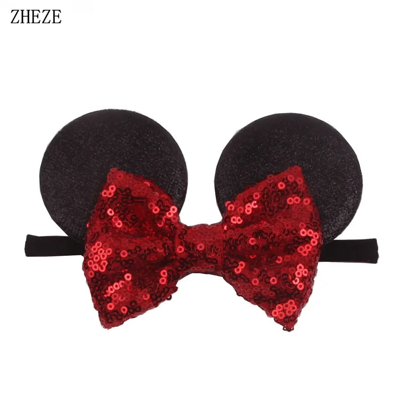 10Pcs/Set Mouse Ears Baby Nylon Headband Kids Festival Party 5"Glitter Bow Toddler Soft  Elastic Hairband Hair Accessories