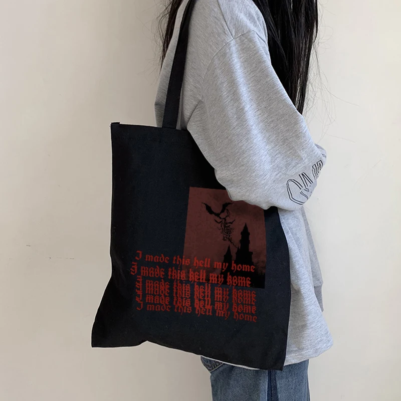 Vintage letter print large-capacity ins casual Harajuku women shoulder bags Gothic female canvas bag punk hip-hop shopper bag