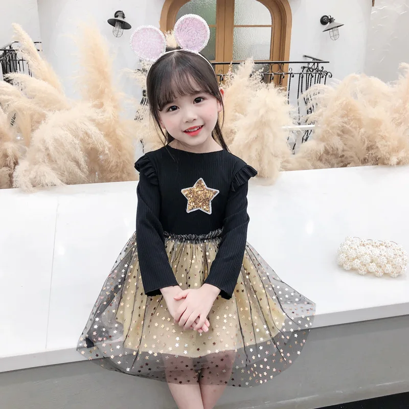 Baby Girls Spring Autumn Sweater Star Dress Infant Girl\'s Christmas Children Clothing Toddler Kids Dresses Clothes for 1- 6Years