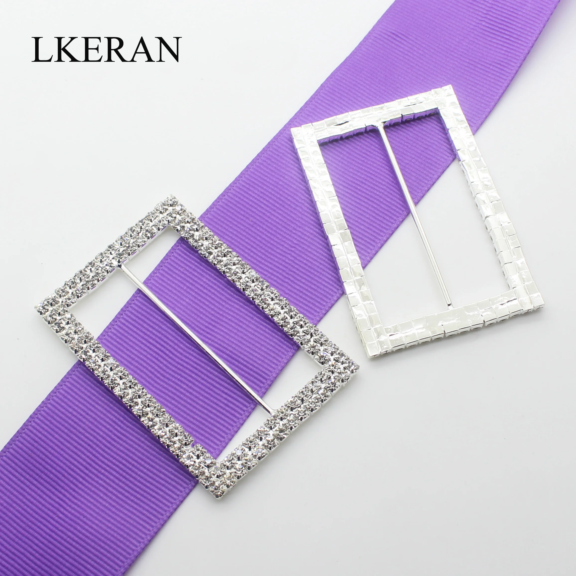 LKERAN 5Pcs Double row Rectangular 41x60mm (Inner Bar 50mm) Crystal invitation card Wedding Ribbon Slider DIY Hair Accessories