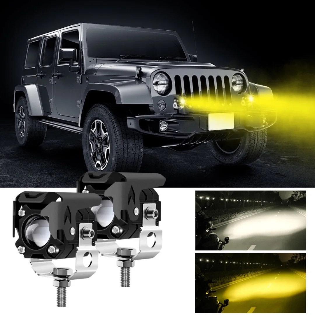 2Pcs LED Driving Fog Lights Amber and White Projector Lights Compatible with Car Motorcycle -Harley -Honda -Jeep Pickup SUV