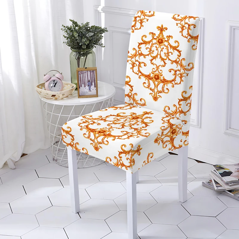 Golden Chains Baroque Elements Elastic Chair Cover For Office Home Decor Washable Stretch Dining Seat Covers Universal Size