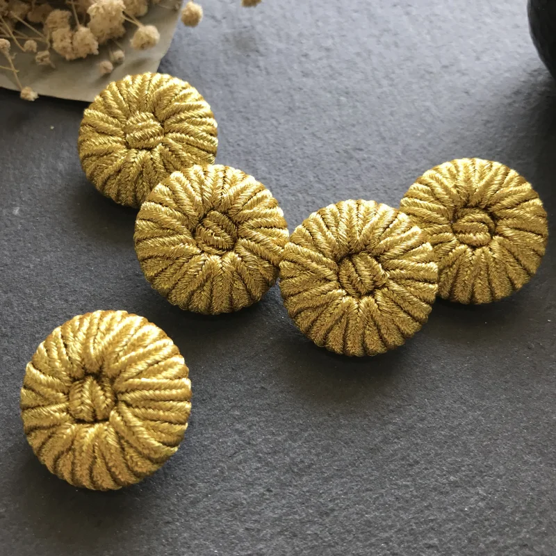 Sewing Buttons with Decorative Buckle, Hand-knitted Buttons, Vintage Gold Buttons, Suit Dress, Dance Dress, 5 PCs/Lot