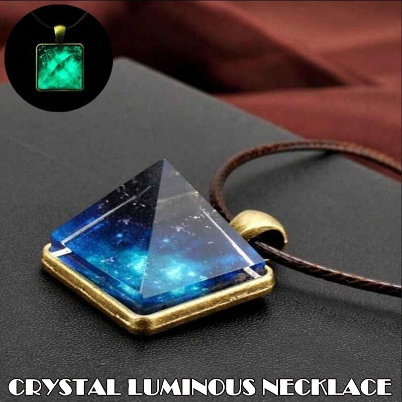 Crystal Glow In The Dark Necklace Pyramid Pendant Space Star Triangle Geometric Luminous Necklace for Women Men Gift