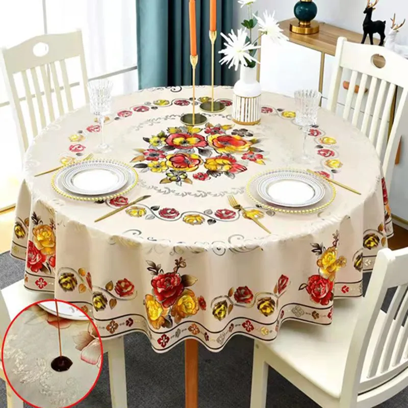 Round Table Tablecloth PVC Wash Free Waterproof Oil Proof Scald Proof Scratch Resistant Home Decor Table Dust Protection Cover