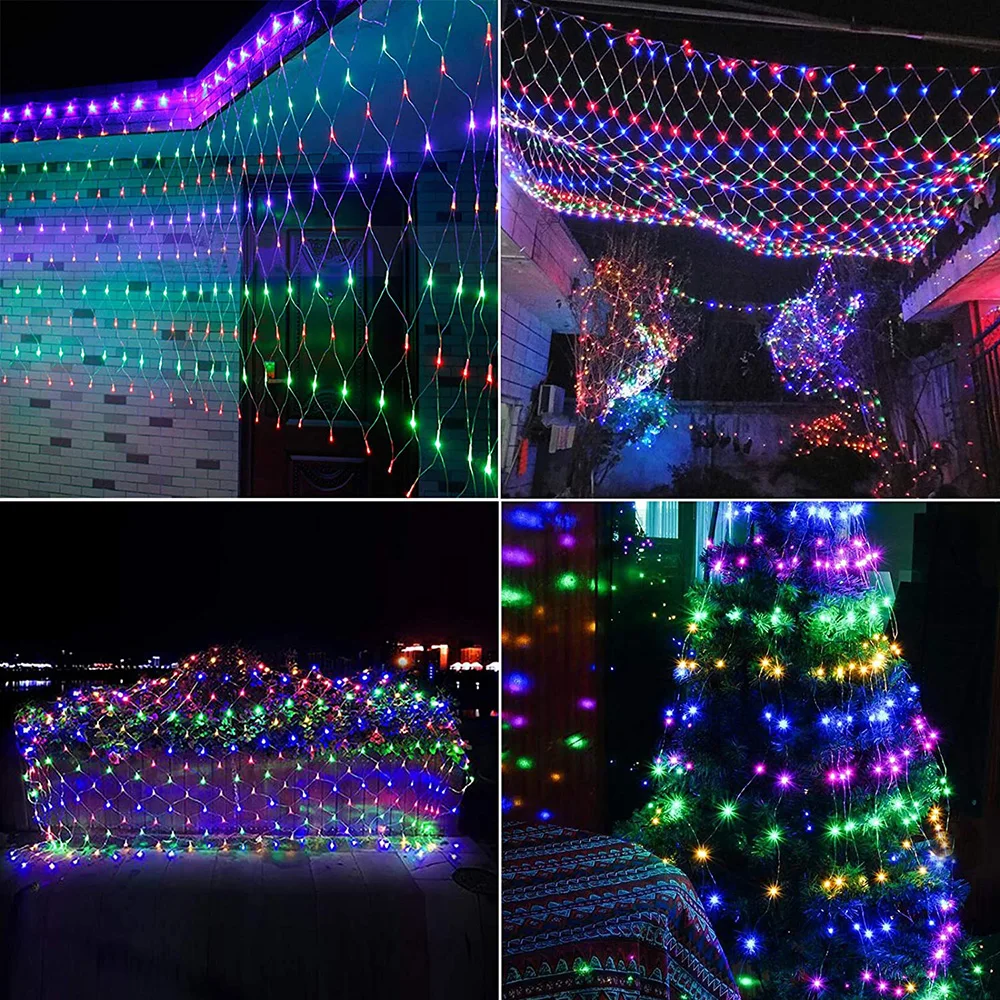 Solar 1.5x1.5M/ 3x2M LED Net Lights Waterproof Timer Dimmable LED Mesh String Light Christmas for Garden Patio Flashing Lights