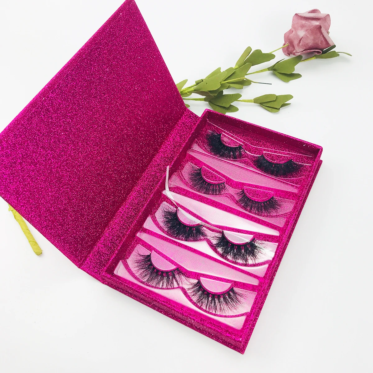 FOXYFOX Print Logo Eyelash Packaging Wholesale Multiple pairs of eyelashes With Trays Bulk 25mm Mink Lashes packaging Box Makeup