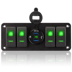 Marine Rocker Switch Panel Waterproof Car Switch Panel 4 Gang LED Digital Voltmeter 12~24V Circuit Control