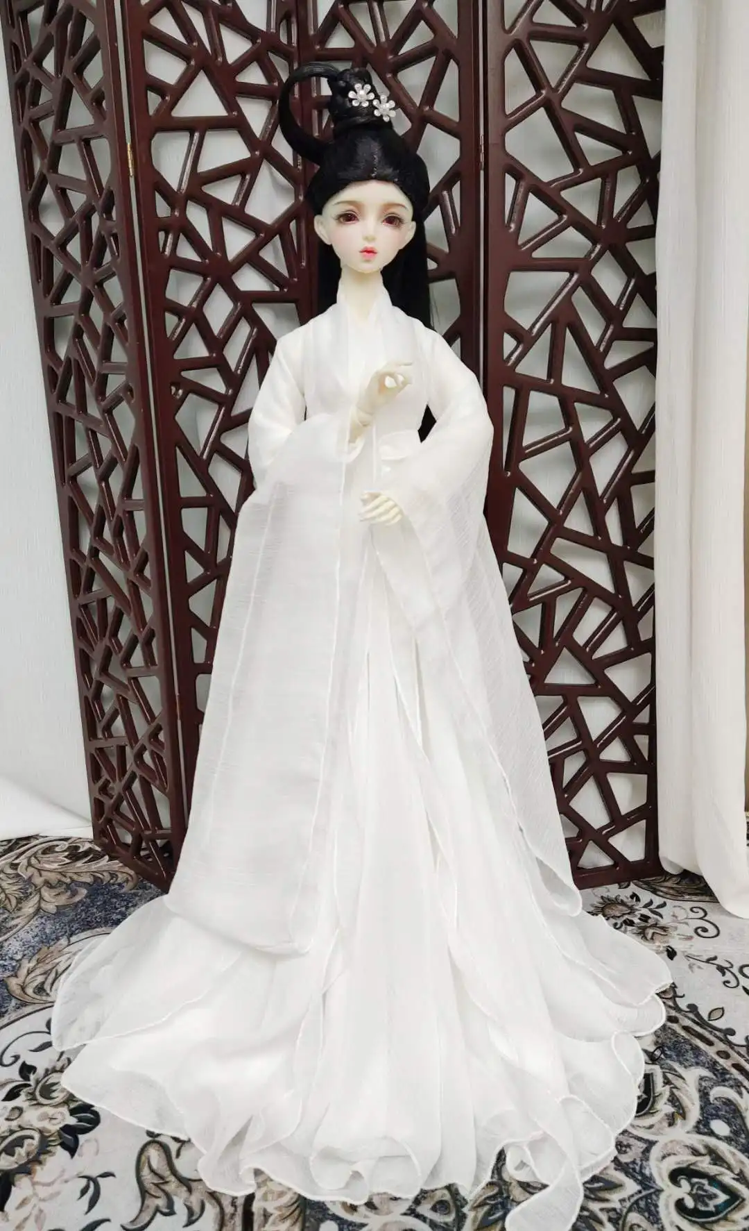 1/4 1/3 Scale BJD Clothes Doll Accessories Ancient Costume Chinese Hanfu White Fairy Dress for BJD/SD MSD SD13 Big Girl C0726