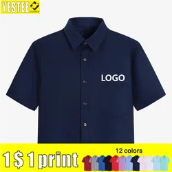 Camisa de cor sólida de manga curta, uniformes de empresa, bordado impresso, negócio high-end, tops diários, personalizado, novo, 2021