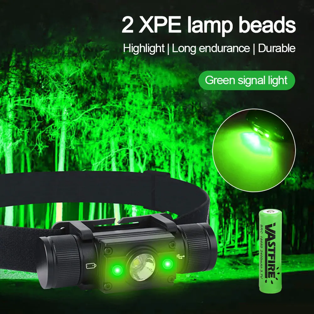 16W 1000LM 3LED L2 + 2 Xpe Koplamp Groen/Rood/Wit 7-Modes Koplamp Outdoor Waterdichte IPX6 Type-C Opladen Jacht Lantaarn