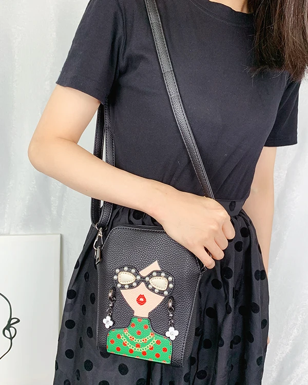 Cartoon Character Design Shoulder Bag for Women Faashion Ladies Purses and Handbags Zippered Designer Bag Cross Body Pu Leather